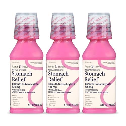 Foster & Thrive Magen Relief Flüssigkeit für Übelkeit, Sodbrennen, Verdauungsstörungen, Magenverstimmung, Durchfall - Schnelle Linderung für 5 Symptome, Antidiarrhoe, Bismut Subsalicylat 525 mg, Original, 8 oz (Paket von 3)