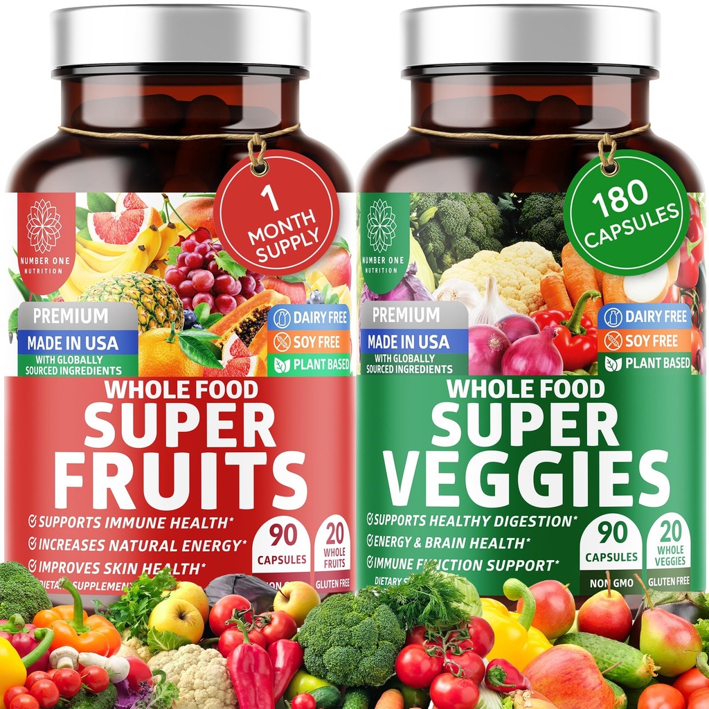 N1N Premium Super Fruits & Veggies Supplemento, 180 Caps, Superfood naturale per le donne, Men & Kids - Confezionato con Aloe Vera, Vitamine & Minerali
