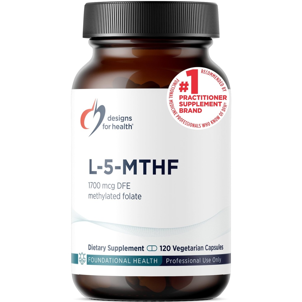 Designs for Health L 5-MTHF - Quatrefolic L Methylfolate Supplemento 1mg (1700mcg DFE) - Integratore di Folato metilato per le donne e gli uomini - Supporta la metilazione - Non OGM, Gluten Free (120 capsule)