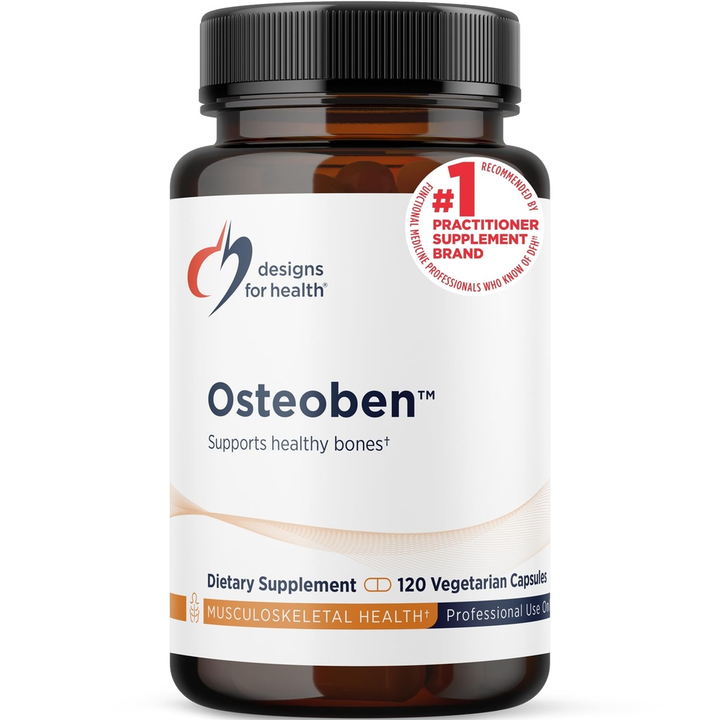 Design per la salute Bone Support Formula - Osteoben con Soy-Free Genistein Complex - Non-GMO Bone Vitamine Supplemento con Vitamina D, K, Zinco, Calcio + Magnesio (120 capsule)