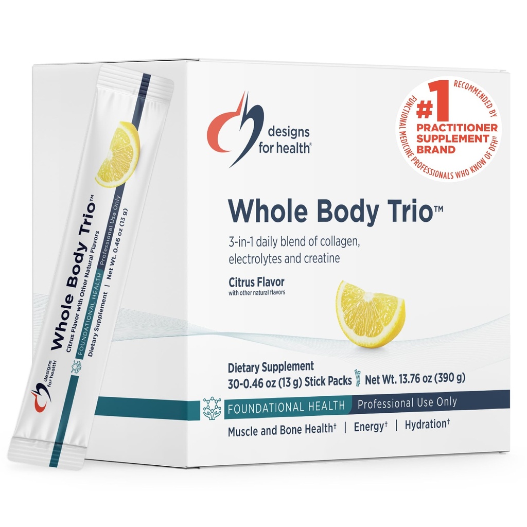 Designs für Gesundheit Ganzkörper-Trio - Rinderkollagen-Peptide + Kreatin-Monohydrat + Elektrolyt-Mischung für Knochengesundheit, Energie und Hydration - mit Magnesium und Kalium (30 Stick-Packs)