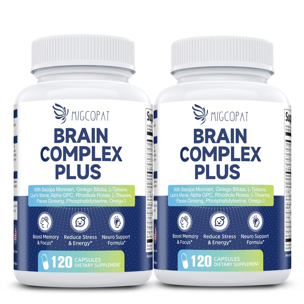 2-Pack Brain Supplements für Memory & Focus | Nootropic mit Bacopa, Lion's Mane, Alpha GPC | Mental Clarity & Cognitive Support | Vitamin B6 & B12 - 240 Caps (120/Flasche)