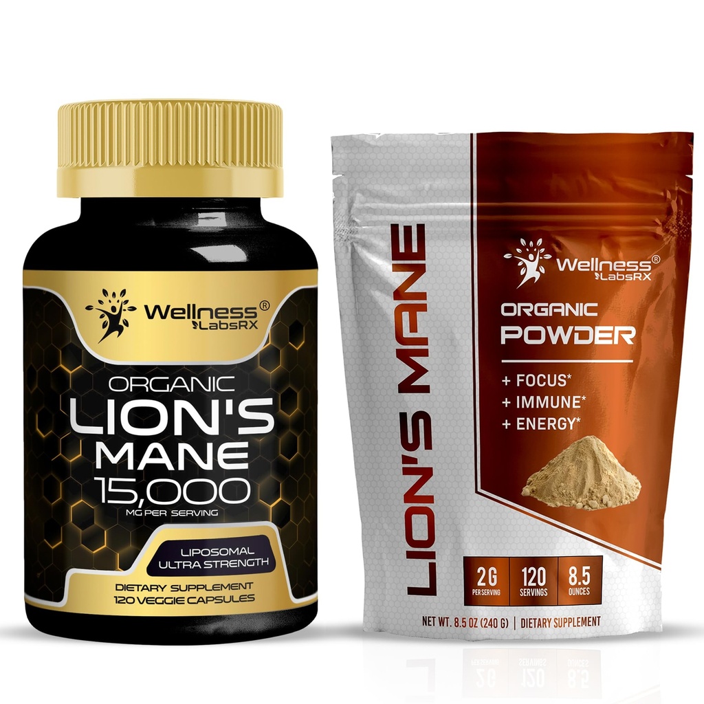 WELLNESS LABSRX Lions Mane Supplément Capsules - Lions Mane Poudre 2000mg