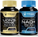 WELLNESS LABSRX Lions Mane Supplemento capsule - 120 conteggio - Mushroom Supplement, Brain Supplements for Memory and Focus ר NAD Supplement, 1500mg - Liposomal NAD+ Integratore con Resveratrolo | Bundle