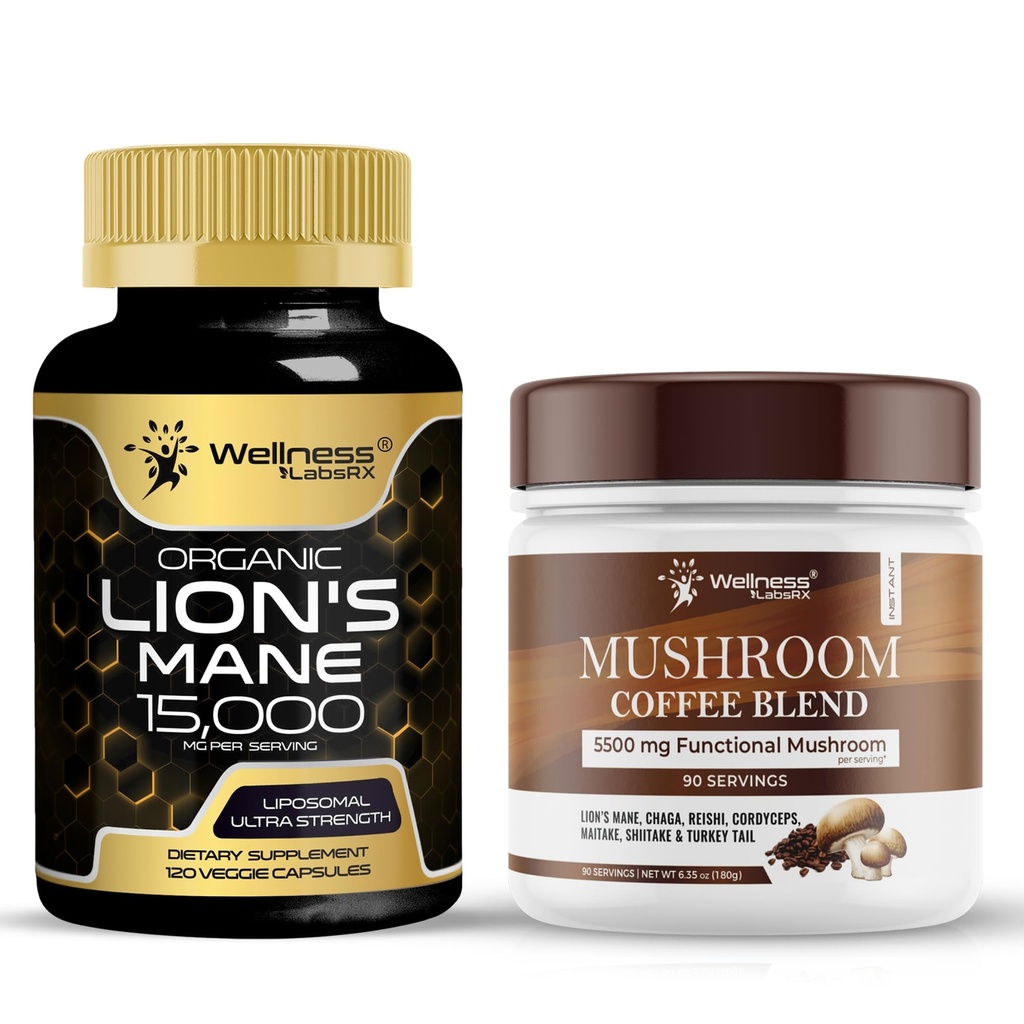 WELLNESS LABSRX Lions Mane Supplement Kapseln - Mushroom Coffee Blend | Bundle