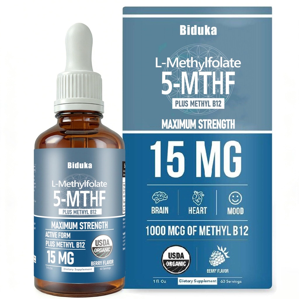 L-metilfolato organico 15 mg + Methyl B12 1000mcg Liquid Drops-60 Servings