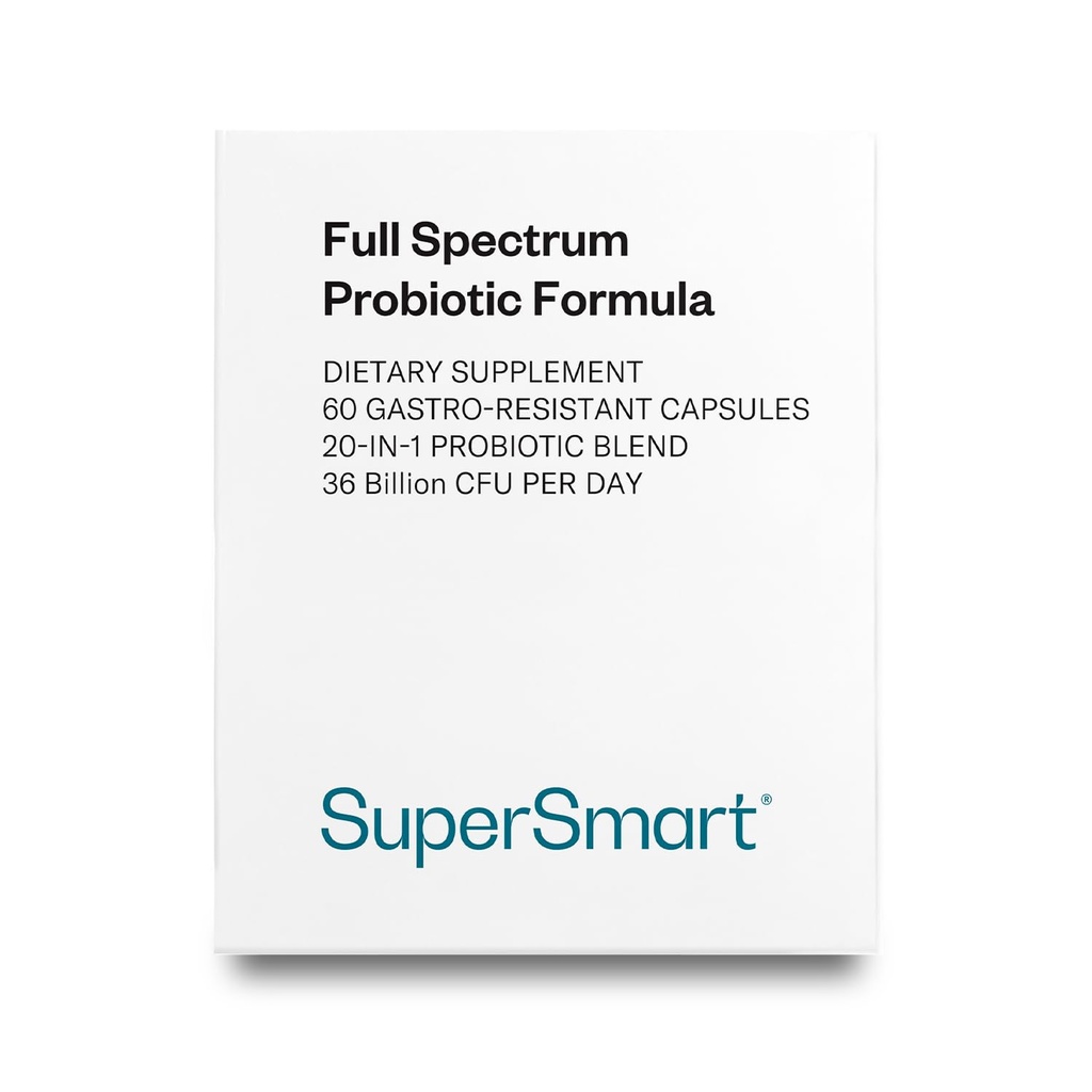 Supersmart Full Spectrum Probiotic Formula 36 Million CFU par jour (20-in-1 Complex) - avec Lactobacillus Reuteri, Gasseri, Rhamnosus, Crispatus - 60 capsules végétariennes sans OGM et sans gluten