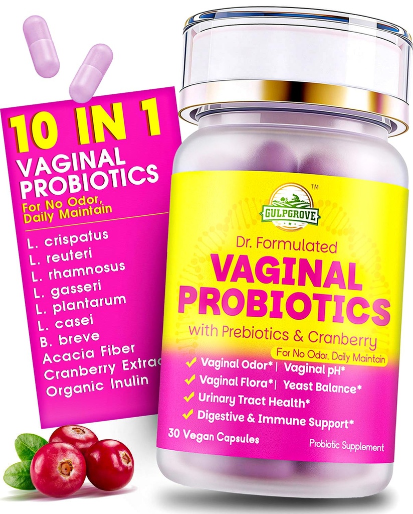Probiotiques vaginaux pour les femmes avec prébiotiques et canneberges - Dr. Formulé Équilibre du pH féminin Supplément quotidien, soutient le contrôle des odeurs vaginales et la santé urinaire, 30 portions