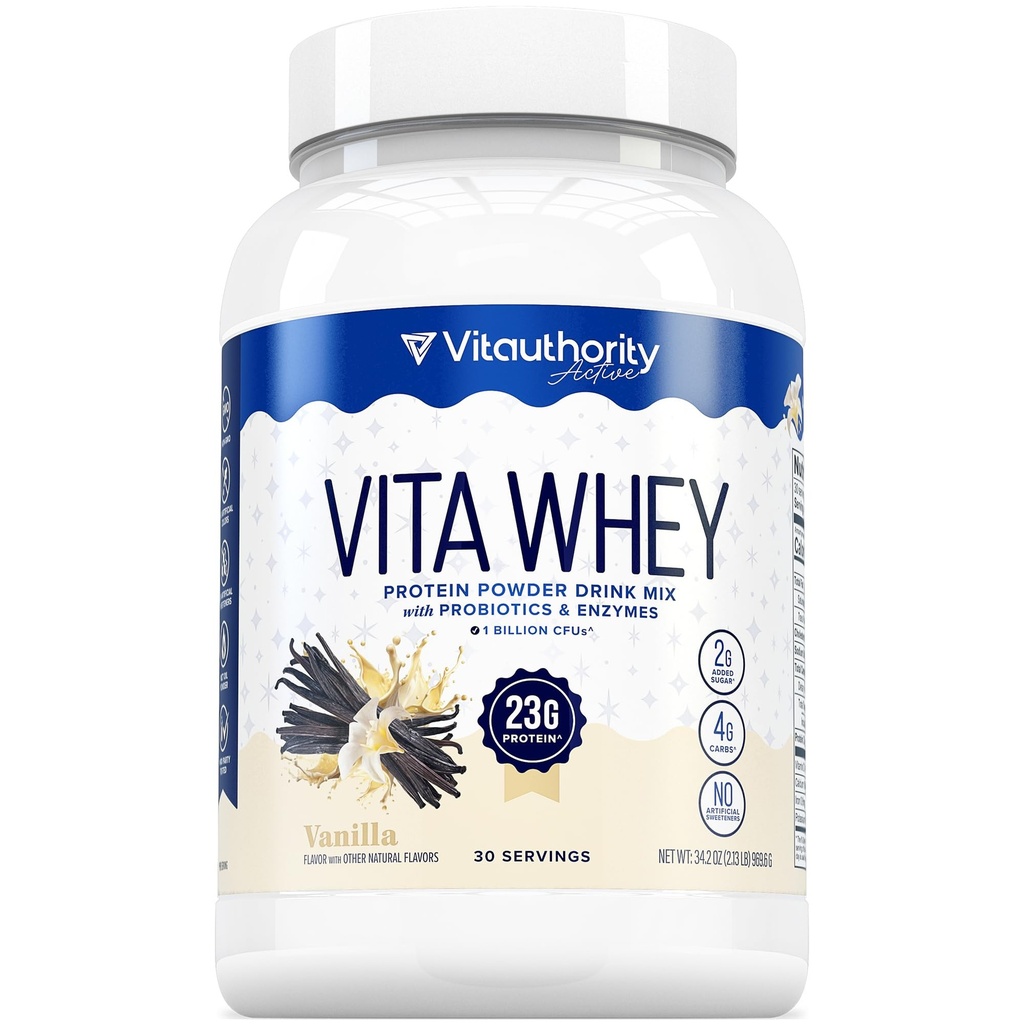 Vitauthority Whey Protein Powder for Women Whey Isolate Probiotics & Enzymes Supports Digestione, Absorbimento Nutriente & Energy Post-Workout & Daily Nutrition Vanilla Aromaed 30 Serve