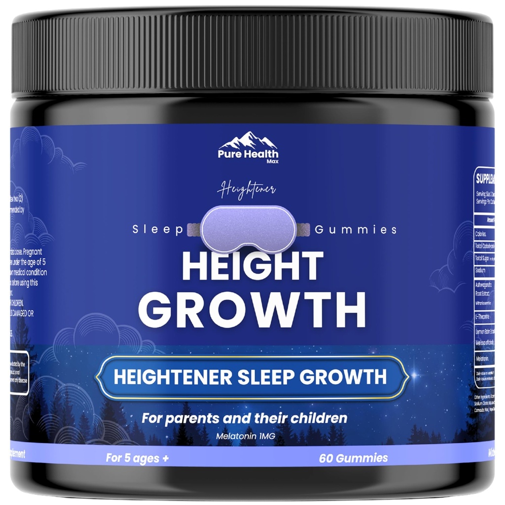 Heightener Height Growth Sleep Gummies - Vitamins to Grow Taller for True Height Potential, Natural Height Booster Increase Supplement for Kids and Adults | Calcium & Melatonin Multivitamin - 60 Gummy