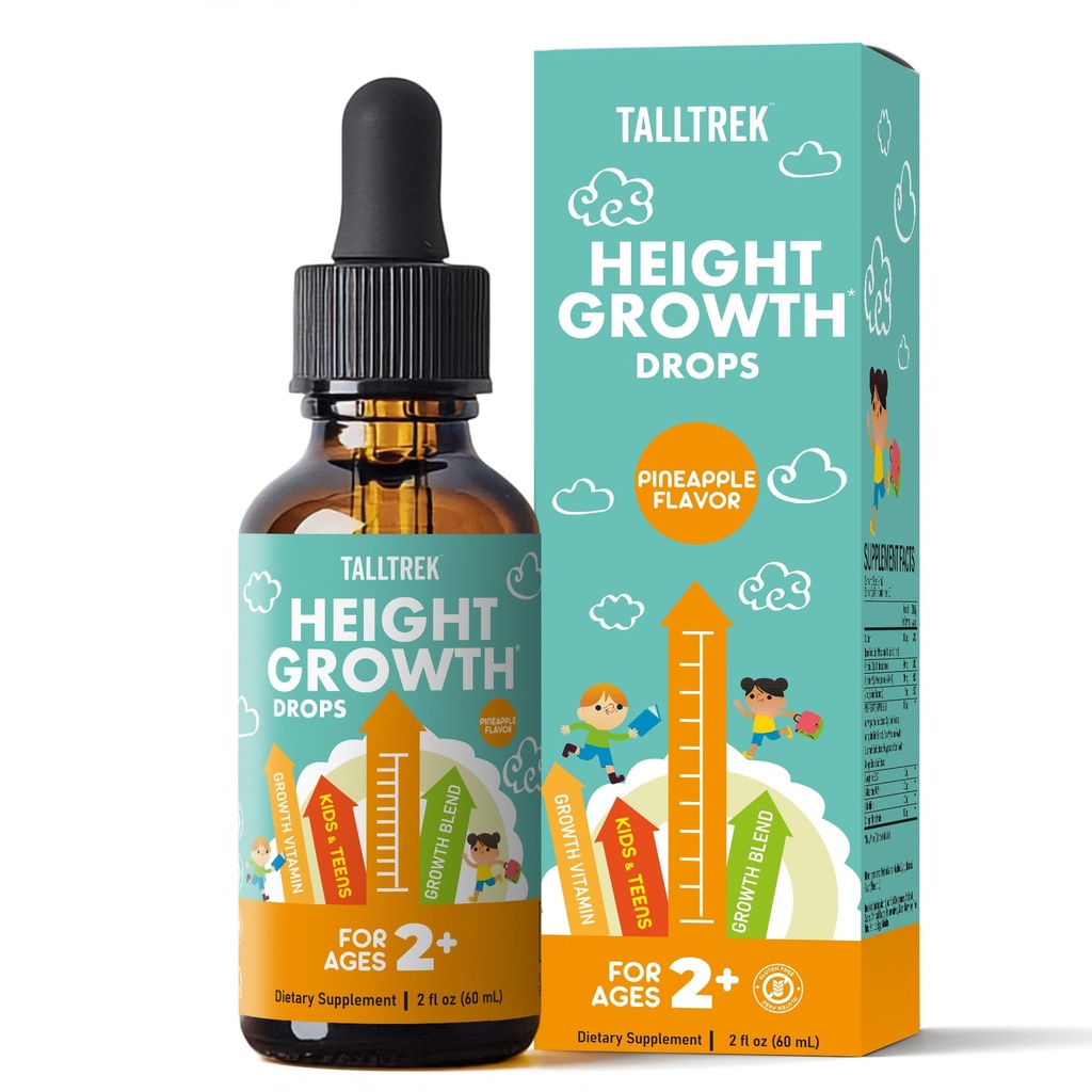 Höhe Wachstum Ergänzung Tropfen für Kinder - Teens Bone Growth Height und Maximizer Immune Health Drops mit Vitaminen D3 K2 Zink & Kalzium - Glutenfrei Vegan Ananas Geschmack