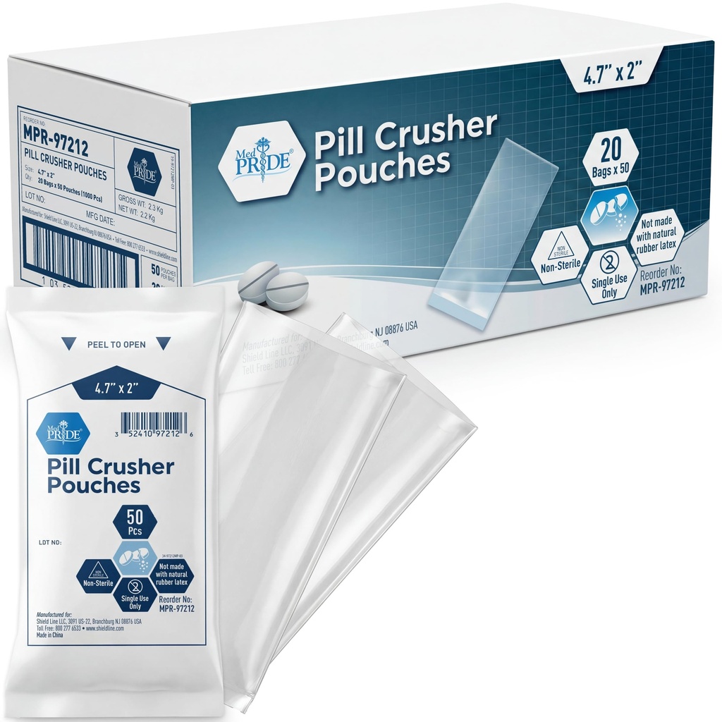 MED PRIDE Pill Crusher 4.7"x2'' Pouches "- Packung von 1000 Einweg-Medizin-Crushers - Medical Grade Clear Tablet Crushing Bags für einfachen Verbrauch mit Null Abfall