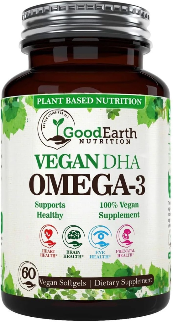 Algal Oil - Vegan DHA Omega 3 Fischöl-Ergänzungen - Brain Booster,Supplement & Prenatal Vitamin - liefert gesunde Herz- und Immununterstützung - Burpless Algae Supplement - 60 Mini Fish Softgels