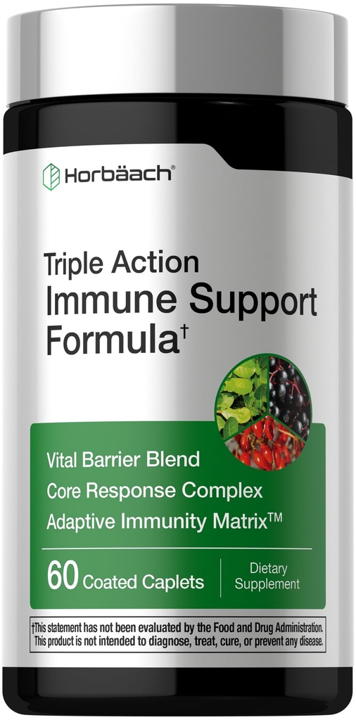 Horbäach Immune Support Supplement | 60 Coated Caplets | mit Vitamin C, Zink & Holunder | Triple Action | Adaptive Immunity Matrix | Vegan, Non-GMO, Glutenfrei