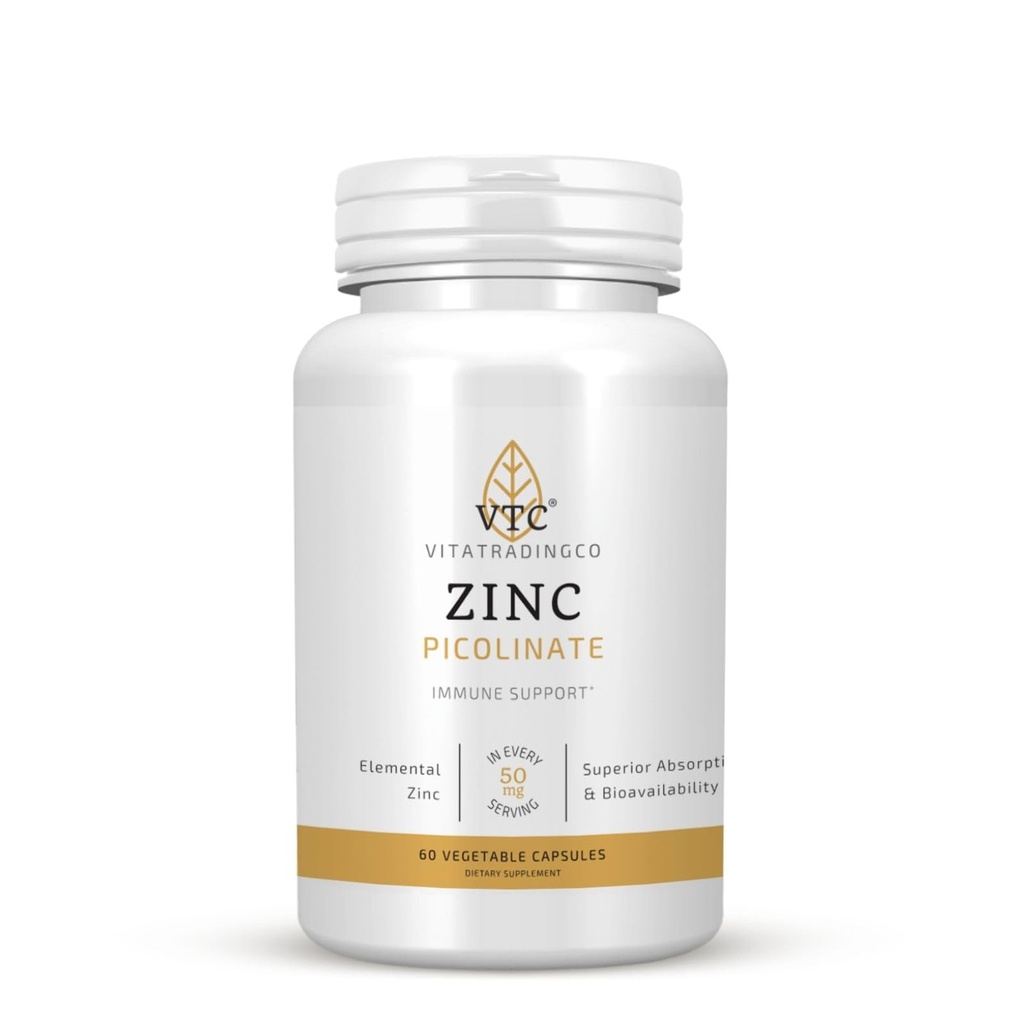 VTC VitaTradingCo. Zinkpicolinat | 50mg Elementarzink | Hoch absorbierbar | Immune & Antioxidant Support | für Hautgesundheit & Zellfunktion | 60 Veggie-Kapseln