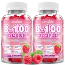 2 Packung Vitamin B Complex Gummies, Alle B Vitamine + Methyl B12, B1, B2, B3, B5, B6, Biotin, Methylfolat, Vitamin C, Cholin, Inositol, PABA für Energie & Immune Support, Himbeer, 120 Count