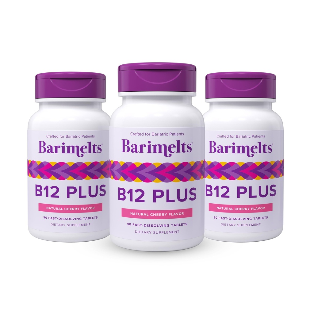 BariMelts Vitamine B12 Plus, 270 comprimés à dissolution rapide (9 mois d'approvisionnement), vitamine bariatrique sans sucre pour les femmes, comprend B12, B6, Folate et biotine, saveur de cerise naturelle