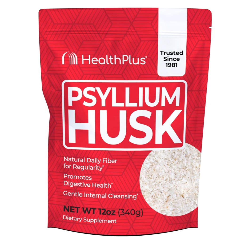 Gesundheit Plus, Psyllium Husk, 12 oz, 48 Portionen - Natürliche Detox, Tägliche Ballaststoffergänzung, Verstopfungserleichterung, Sanfte Darmreinigung, Keto Backen