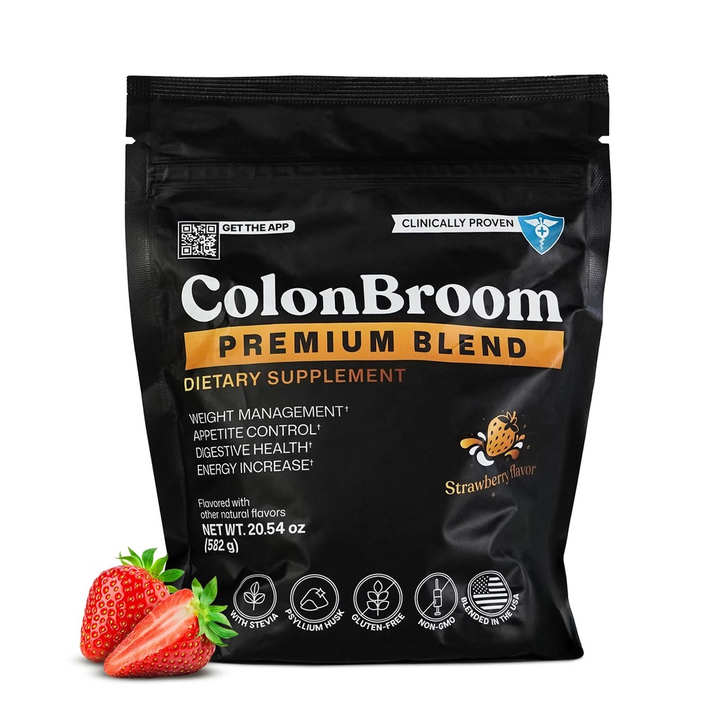 ColonBroom Premium Supplemento di gestione del peso (Strawberry, 90 Serve) - Colon Broom Psyllium Husk Fiber Powder Drink - Gluten Free, Non OGM Colon Cleanse per Bloating Relief & Gut Health