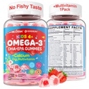 Omega 3 (EPA / DHA) Gefüllte Gummis für Kinder Teen mit Multivitamin, Kalzium + D3 + K2 + Zink, Plus Vitamin A B1 B2 B12 C, Selen, Jod für Gehirn, Auge, Knochen, Energie, kein Fisch Geschmack, Zuckerfrei