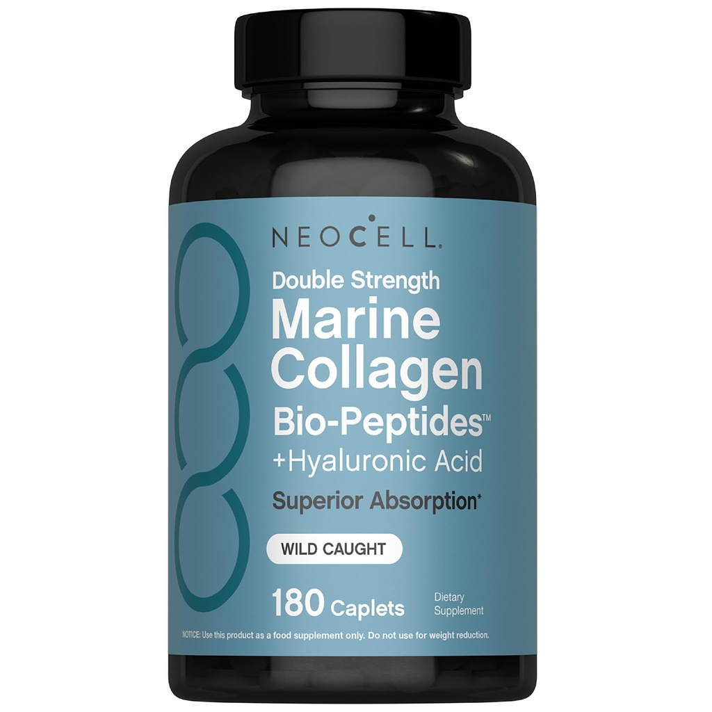 NeoCell Marine Collagen Peptides Supplement | 180 Caplets | mit Hyaluronsäure | Double Strength Formula | Nägel, Haut und Haar