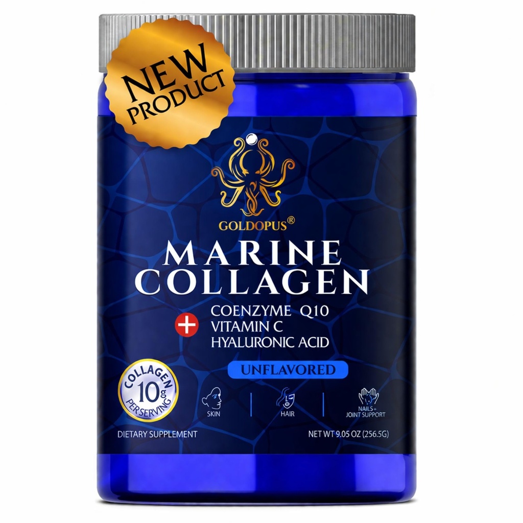 Peptidi di collagene marino polvere con acido ialuronico, coenzima Q10, vitamina C - Promuovere la pelle solida, unghie forti e aria, giunti sani - Collage idrolizzato da Atlantic Cod - 10g per porzione