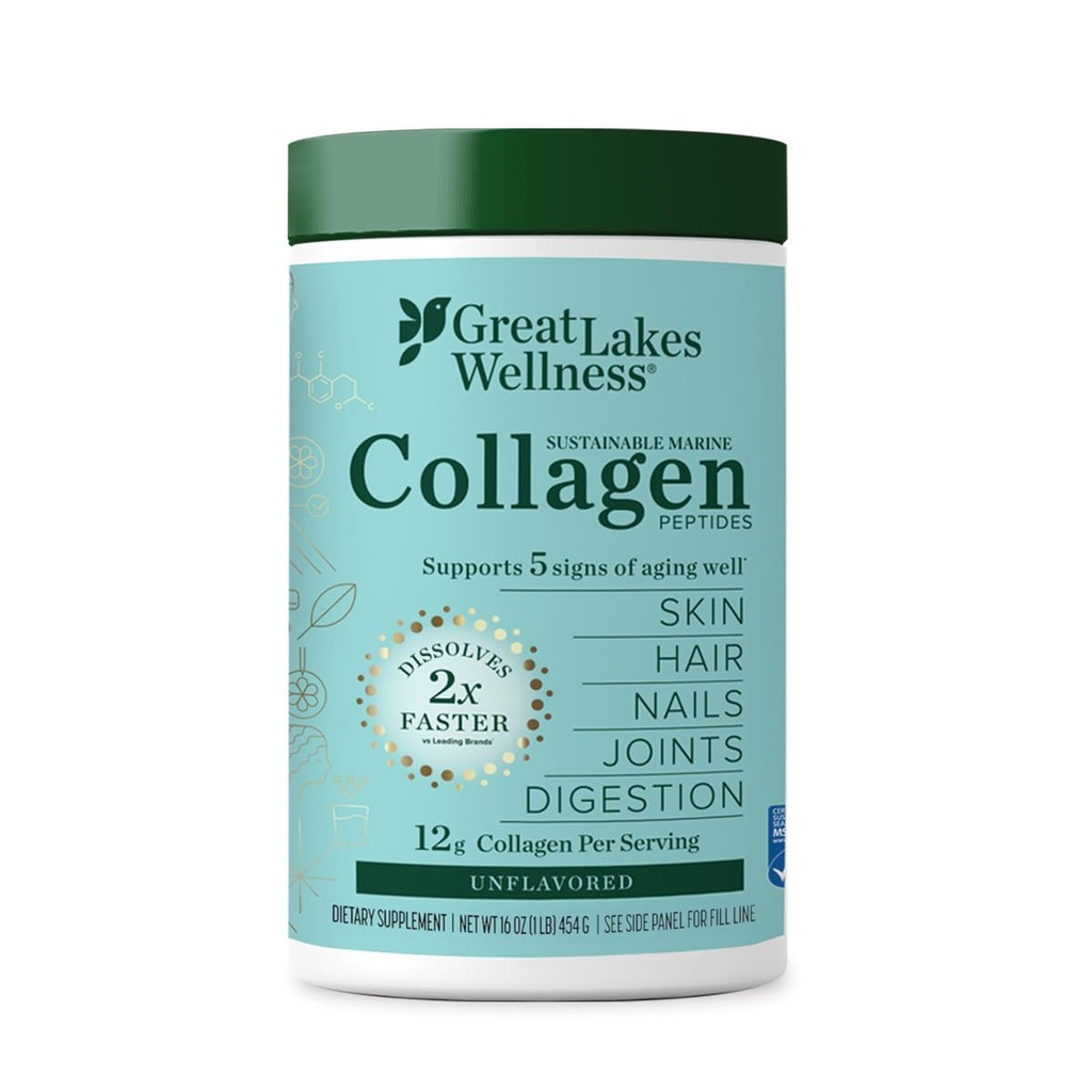 Peptidi di collagene marino sostenibili per il benessere dei laghi - Certificato di MSC di Caught Wild - Polvere di proteine idrolizzate non aromatizzata - Supporto per pelle, capelli, unghie, giunti e digestione - iGen Non-GMO - 16 oz