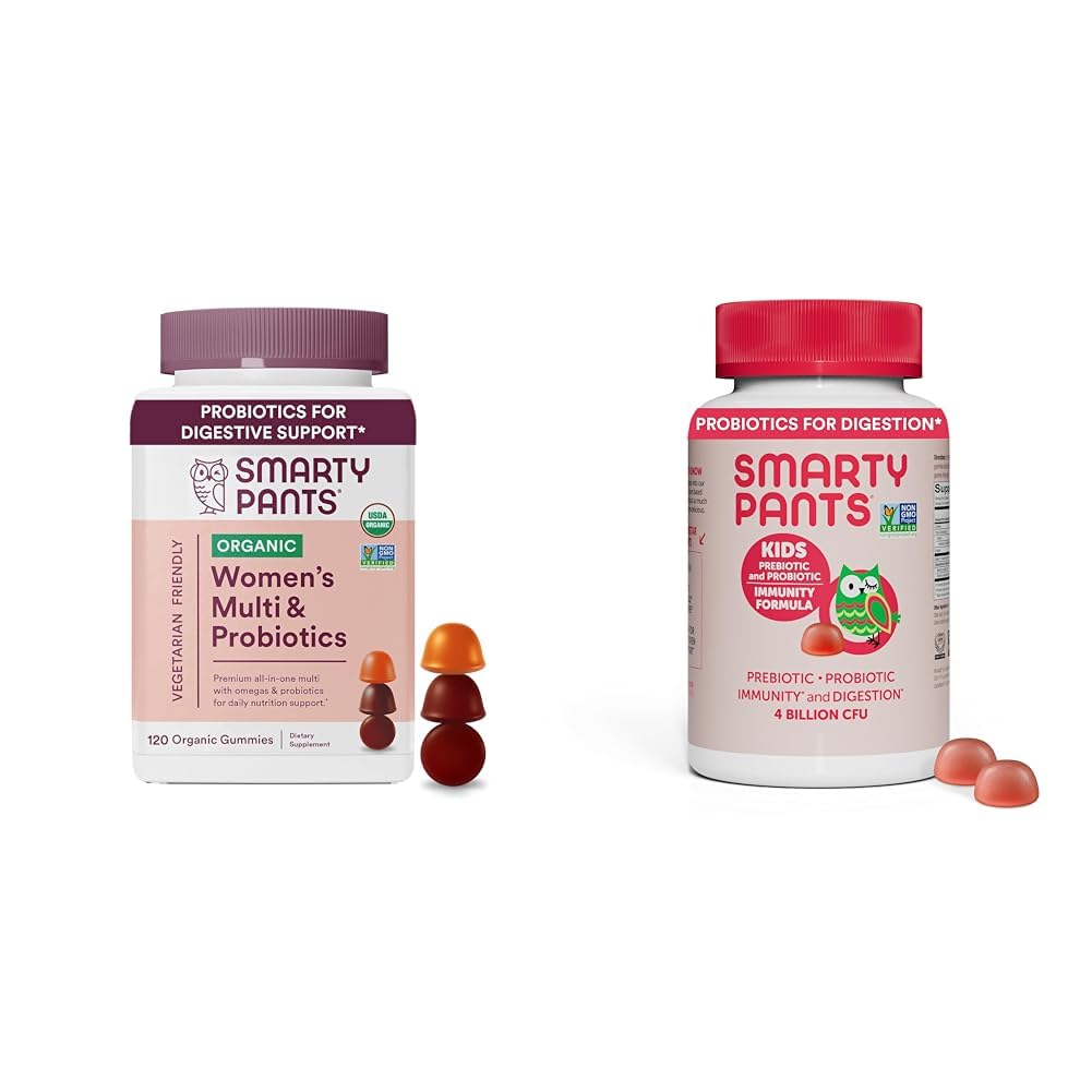 SmartyPants Gummies multivitamines biologiques pour femmes avec des Gummies Probiotiques pour enfants, 60-120 Nombre
