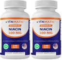 Vitamatic Niacin (Vitamin B3) 500mg, rilascio prolungato, 240 compresse - Non-GMO & Gluten Free (Pacchetto di 2)