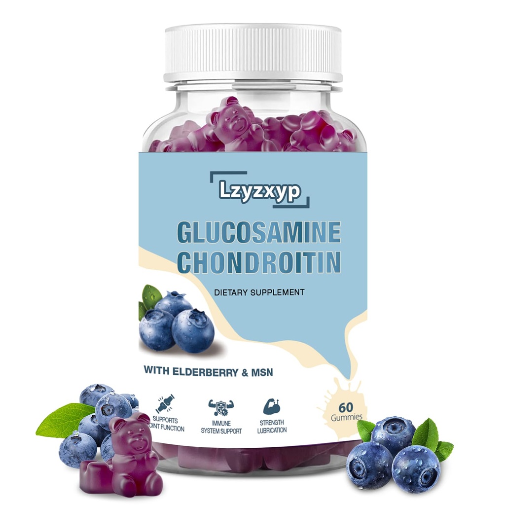 1 Packungen 3000mg Glucosamin Chondroitin-Gummi mit MSM & Holunderbeere - Extra Stärke, antioxidative Immununterstützung Ergänzung Gelenkgesundheit, Flexibilität für Erwachsene, Männer und Frauen 60Cts (1)