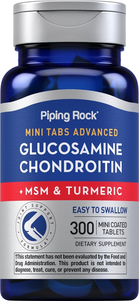 Piping Rock Glucosamin Chondroitin MSM und Kurkuma | 300 Tabletten | Supplement für Frauen und Männer | Nicht-GVO, glutenfrei