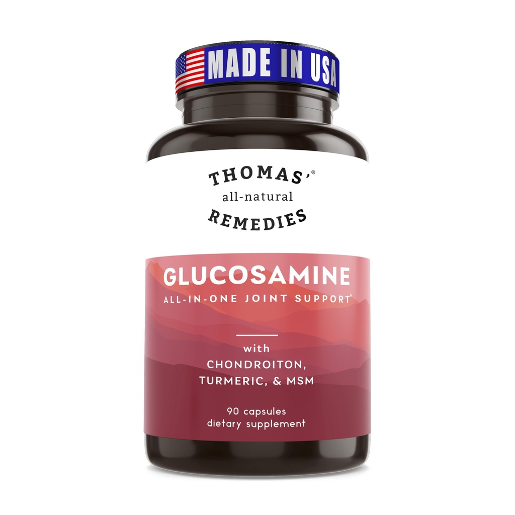 Thomas' all-natural Remedies Glucosamine Chondroitin Joint Support – w/MSM, Boswellia, Organic Turmeric & Ginger, Acido Ialuronico, Quercetin, Bromelain – 90 capsule – No Fillers – Made in USA