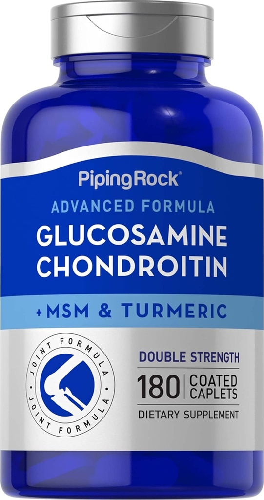 Piping Rock Glucosamin Chondroitin MSM Plus Kurkuma | 180 Kapseln | Doppelstärke Formel | Advanced Complex Supplement | Nicht-GVO, glutenfrei