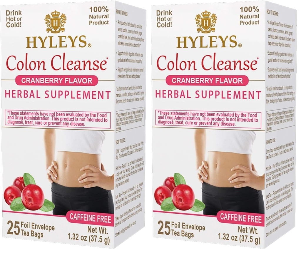 Hyleys Colon Cleanse Tea Cranberry Flavor - 25 sachets de thé (2 paquets)