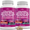 NEW AGE Collagen Pillen Biotin Keratin Saw Palmetto Hyaluronsäure - Vitamin E Folsäure Kürbiskern MSM - 90 Count (Paket von 2)