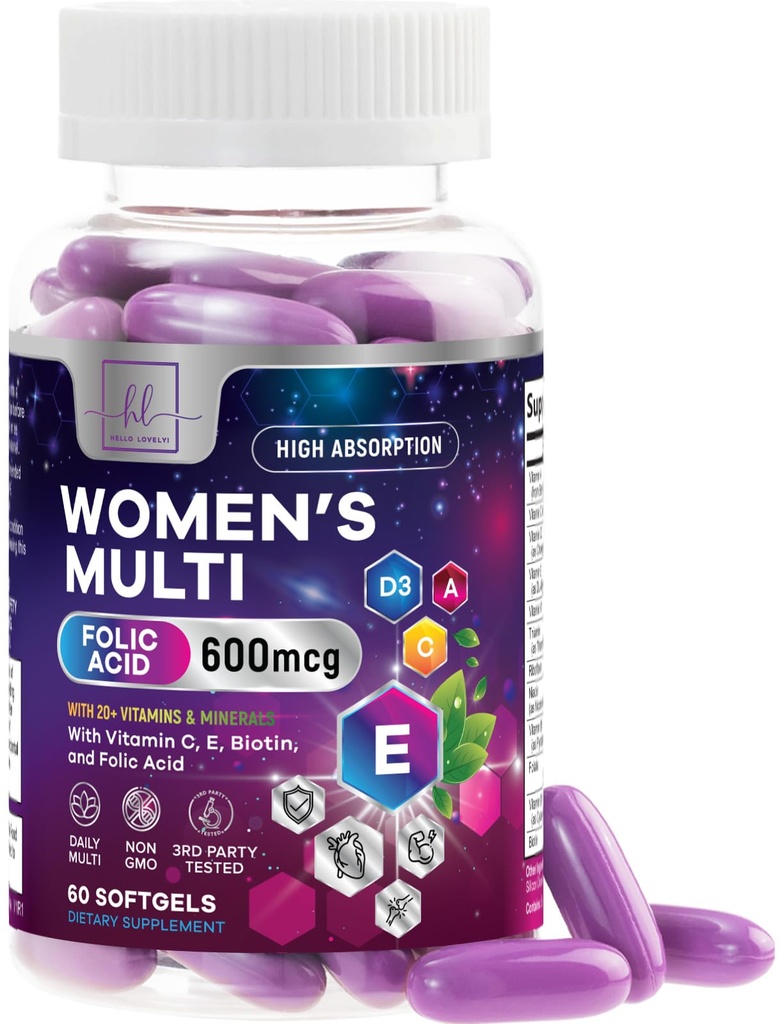 Multivitamin für Frauen - Komplette tägliche Multivitamine der Frau mit Biotin, Kalzium, Folsäure, Eisen, Zink, Vitamin A, C, D, E & B Vitamine, Frauenhaarhaut und Nägel Ergänzungen - 60 Softgels