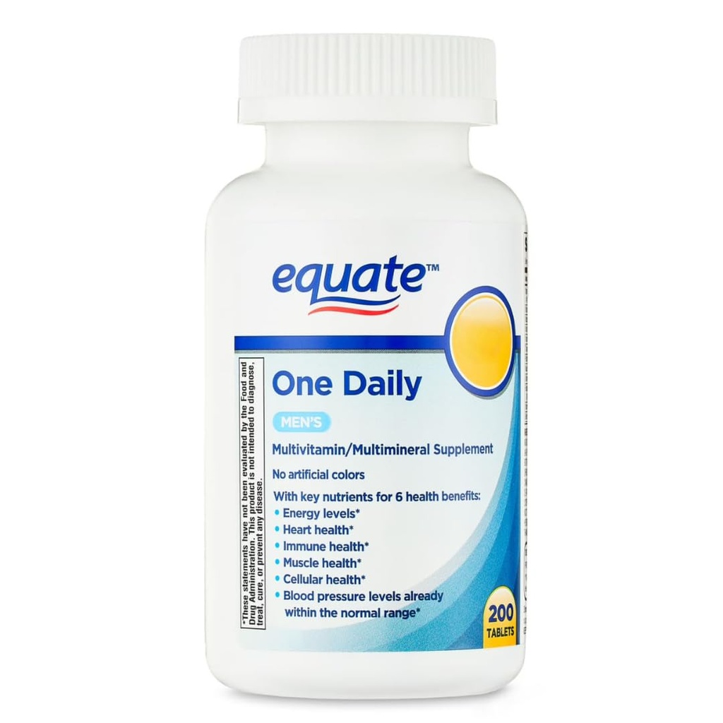Equate One Daily Men's Multivitamin, Multimineral Supplement Tablets for Adult Men, 200 Count Sticker