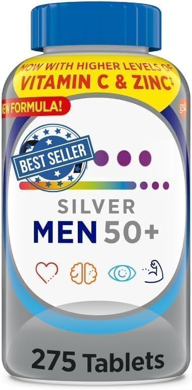 Silver Men 50+ Multivitamin, Better Guide Vitamins Supplements, 275 Count (Pack of 1).