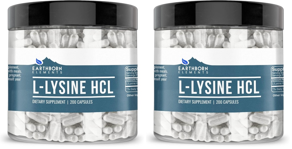 Elementi terrestri L-Lysine HCL 200 Capsule, Pure & Undiluted, No Additivi (Pack of 2)