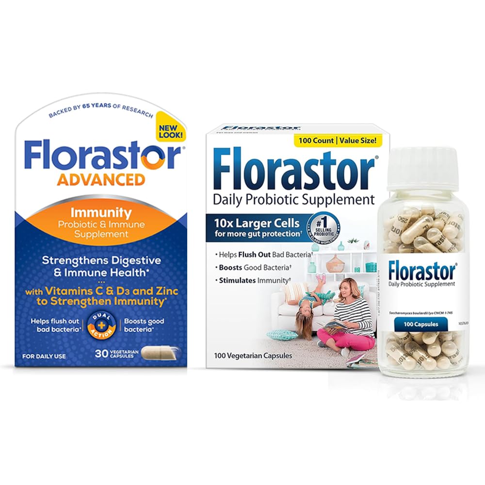 Florastor Digestion and Immunity Boost Bundle for Men & Women with Saccharomyces Bouldari - 100 ct. Probiotic for Digestive & Immune Health + 30 ct. Immunity Boost & Support Daily Probiotic