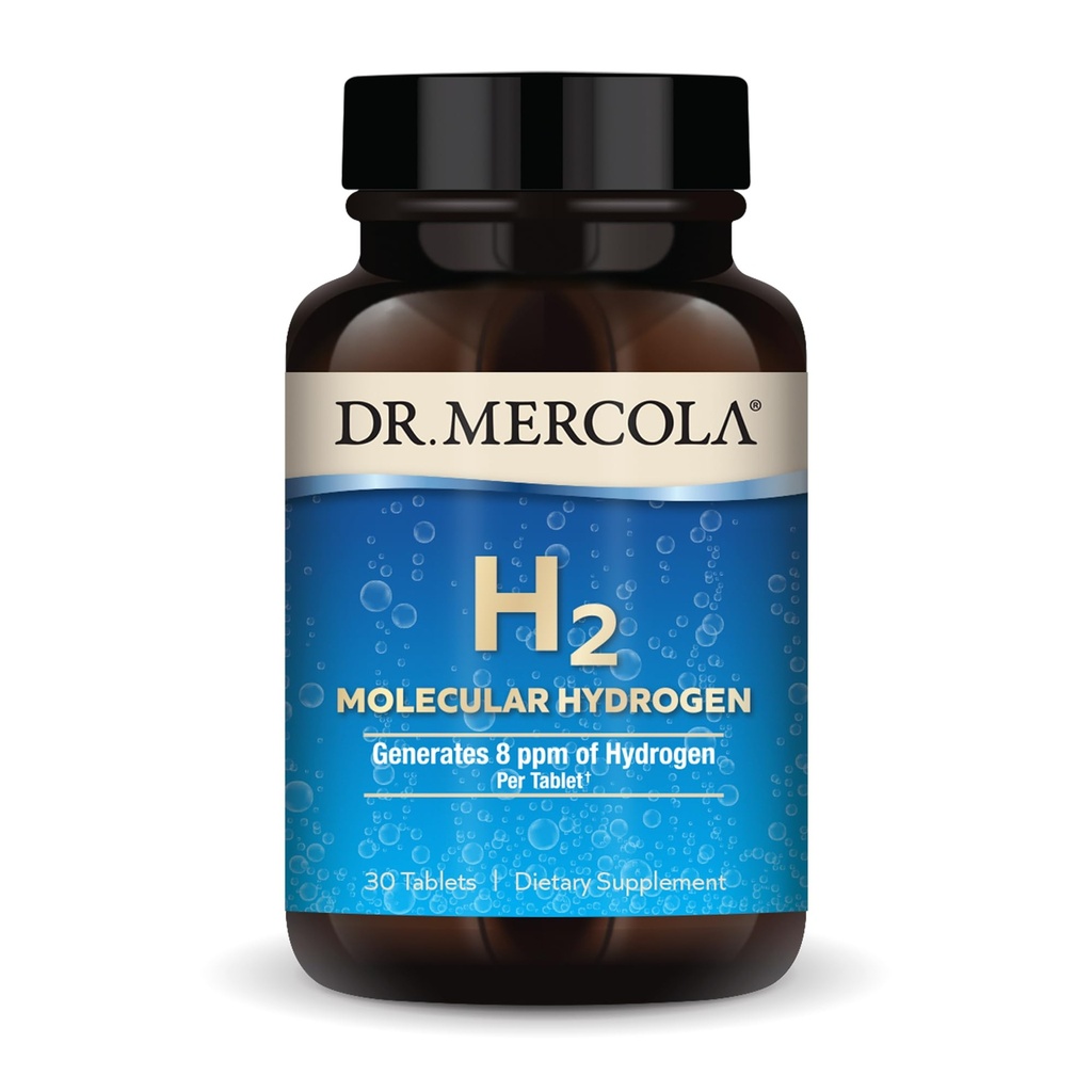 Dr. Mercola H2 Idrogeno molecolare - Supporta l'invecchiamento sano, l'energia cellulare e la salute del cervello - con Magnesio Elementale - GMO-Free, Gluten-Free & Soy-Free - 30 compresse (30 Serve)