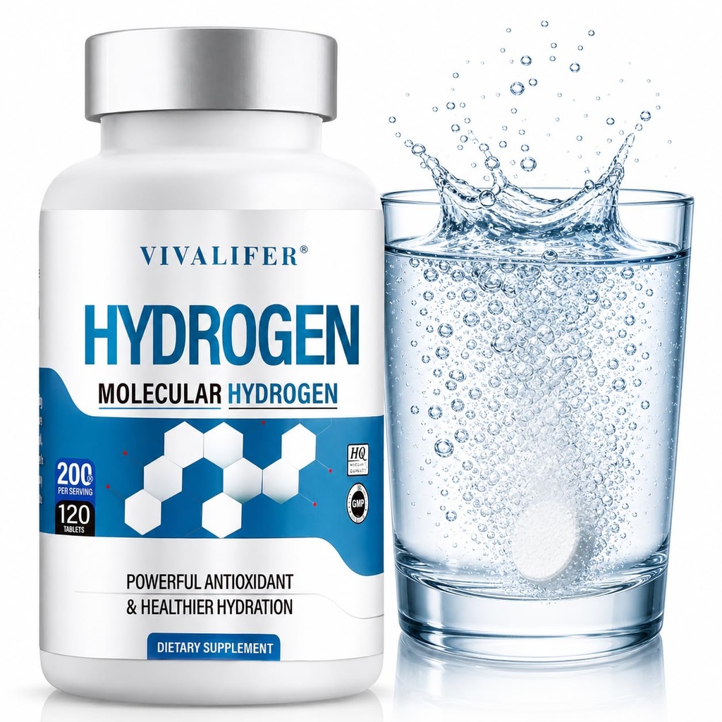 H2 Molekulare Wasserstoff-Wasser-Tabletten, 120 Tabletten Magnesium-Ergänzung für Trinkwasser unterstützt zelluläre Energie und Gehirnfunktion, Nicht-GVO, Glutenfrei