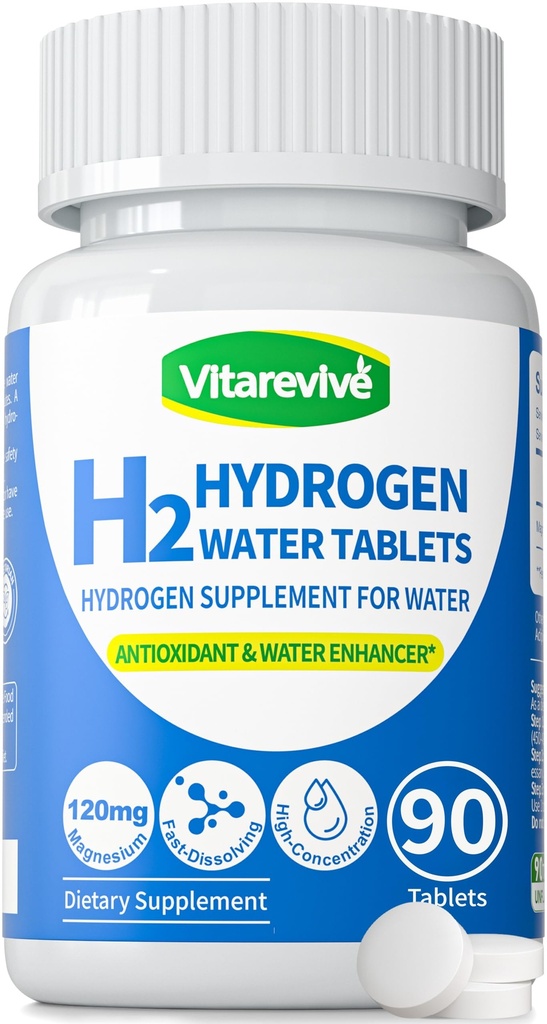 Molecular Hydrogen Water Tablets for Drinking Water – 12 PPM H2 Molecular Hydrogen Fast Dissolving,Antioxidant Water Enhancer, Daily Wellness Support, 90 Count