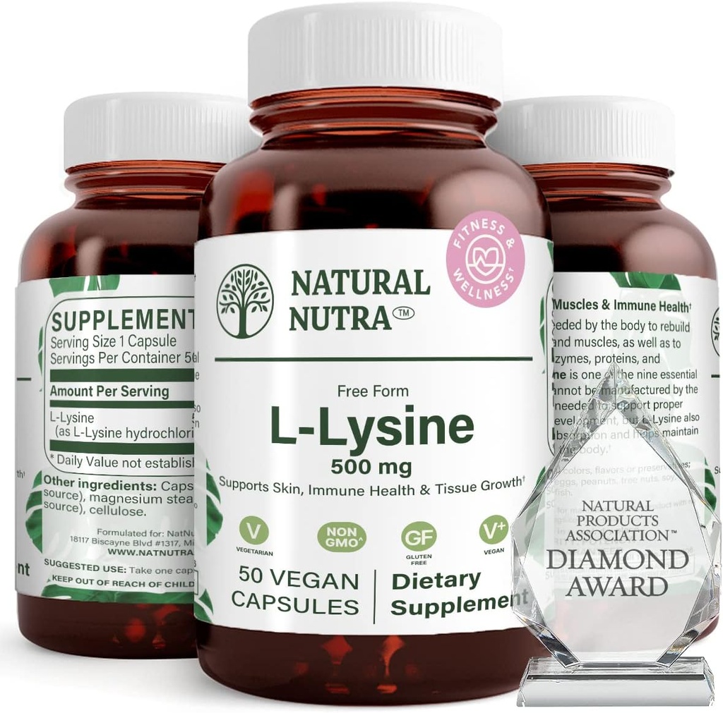 Natürliche Nutra L Lysine HCl, fördert Knochen Gesundheit und Wachstum, unterstützen Hautgesundheit, verbessern Vitamin C Absorption, hilft gebautes Kollagen, verbessern Calcium Absorption, Non-GMO, Vegan, 500 mg, 50 Kapseln.