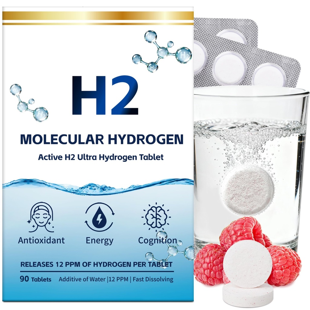 Molecular Hydrogen Tablets (12 PPM) - 90 Count High Potency H2 Supplement with Magnesium - Fast Dissolving Hydrogen Water Generator for Energy, Focus & Anti-Aging, On-The-Go Packaging