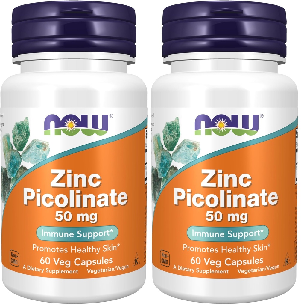NOW Integratori, Zinc Picolinate 50 mg, Supporta funzioni enzime*, Supporto immunitario*, 60 capsule di Veg (Pack of 2)