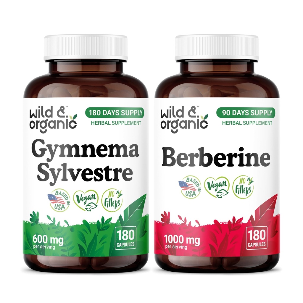 Wild & Organic Gymnema Sylvestre 180 Capsules & Berberine 180 Capsules