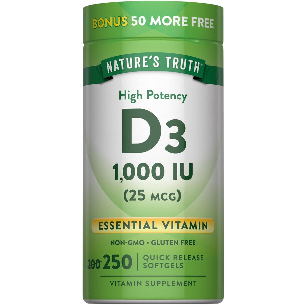 Nature's Truth D3 1000 IU | 250 Softgels | Essential Vitamin D | Non-GMO & Gluten Kostenlose Ergänzung