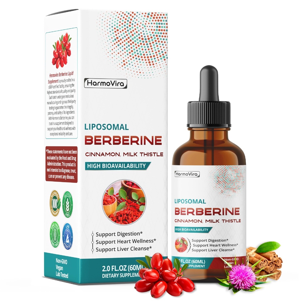 Berberina Liposomica con Cinnamon & Milk Thistle – Formula Avanzata – Supporta la digestione, il benessere del cuore e la pulizia del fegato* – 2.0 fl. oz (60ml)