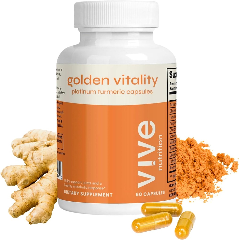 Capsula curcumina curcuma dorata - Miscela Platinum con 95% Curcuminoidi, Glucosamina, Condroitina, MSM & BioPerine - Supporto Joint & Bone - 60 Conte, 30 giorni di alimentazione